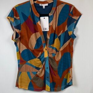 DR2 Women's Colorful Abstract Button Down Shirt